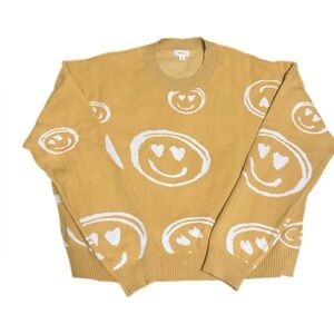 😀Smiley Face Patterned Sweater - Mustard Yellow L😀